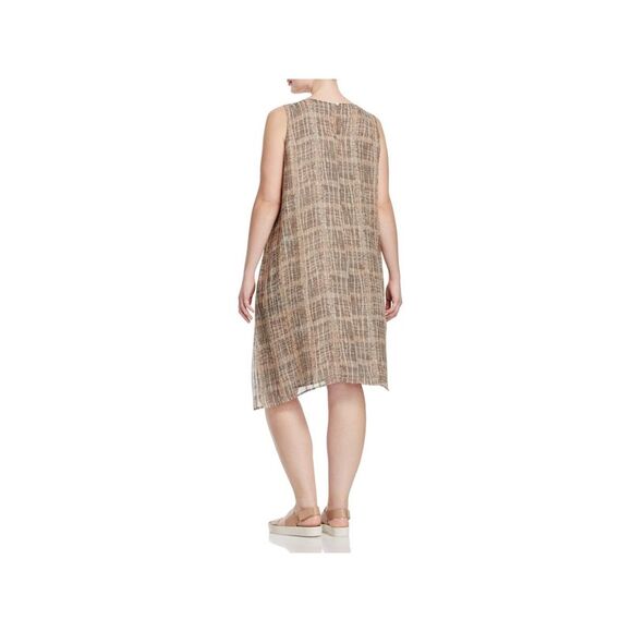 EILEEN FISHER Womens Beige Plaid Sleeveless Midi Trapeze Dress Plus 1X - Picture 2 of 2